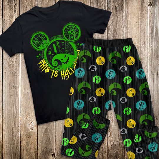 Mickey Nightmare Before Christmas Halloween Pajamas Set, Mickey Jack Skellington Pajamas Set, Halloween Jack Sally Pajamas