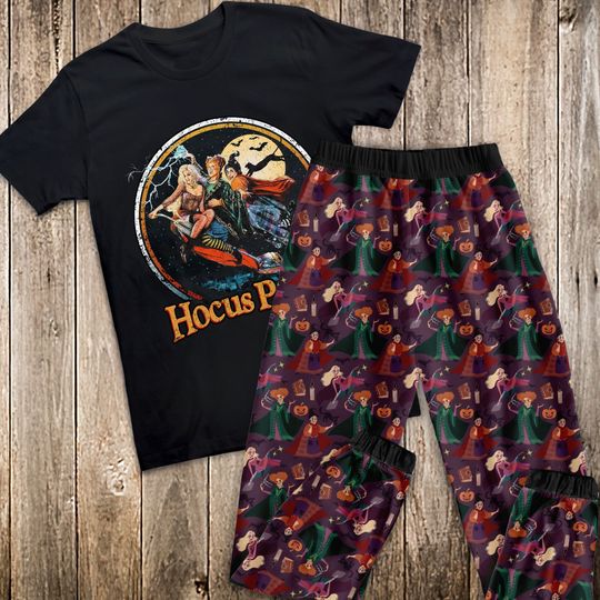 Its Just A Bunch Of Hocus Pocus Horror Movie Pajamas Set, Its Just A Bunch Of Pajamas Set, Sanderson Sisters Pajamas For Adult And Kids