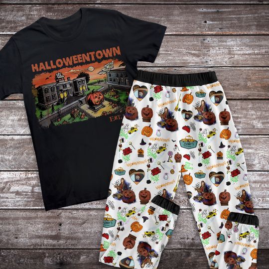 Halloweentown Horror Movie Pajamas Set, Halloween Pumpkin Pajamas Set, Retro Halloween Pajamas For Adult And Kids
