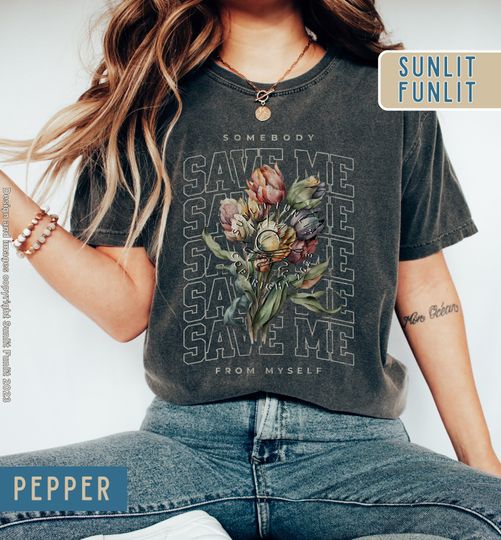 Discover Somebody Save Me From Myself Jelly Roll Tshirt, Comfort Colors Western Graphic Tee, Floral Oversized Country Music Shirt, Country Lyric Tee