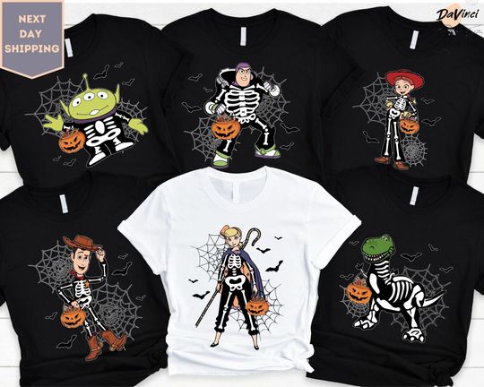 Discover Toy story skeleton Halloween shirt, Spooky season Disney Halloween shirt, Woody Buzz Lightyear Jessie Halloween shirt
