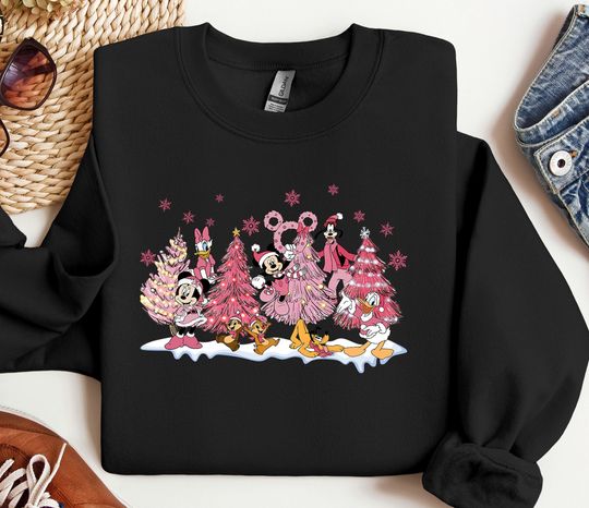 Pink Christmas Disneyland Sweatshirt, Mickey and Friends Xmas Sweater, Pink Christmas Sweatshirt, Cute Christmas Gift For Her, Cozy Season