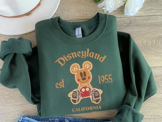 Discover Disneyland Est.1955 California Mickey & Minnie Gingerbread Sweatshirt,Disney Christmas Couple Tee,Disney Merry Christmas Party Shirt Sweater