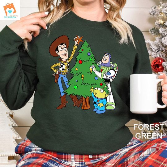 Disney Toy Story Christmas Sweatshirt, Toy Story Fan Christmas Sweatshirt, Woody, Buzz Lightyear, and Alien Christmas Tree Sweatshirt 210395