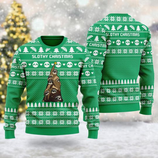 Funny Sloth Tree Ugly Christmas Sweater, Pine-shaped Slothy Ugly Xmas Sweatshirt, Christmas Gift For Men Women Kid, All Over Print 3D Shirt