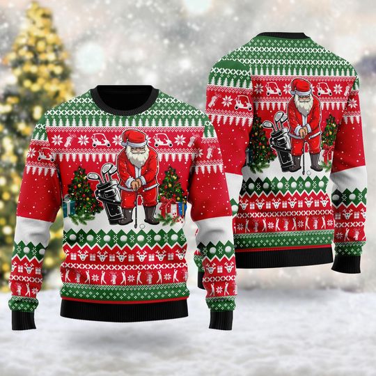 Discover Santa Golfer Ugly Christmas Sweater, Santa Love Golf Xmas Sweatshirt, Golfing Christmas Gift For Men Women, Golf Player Holiday Xmas Shirt