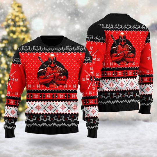 Funny Superhero 3D All Over Printed shirt, Deadpool Ugly Christmas Sweater, Deadpool Xmas Sweatshirt, Christmas Gift For Men Women Kid