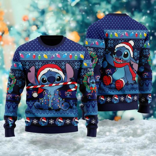 Discover Alien Dog Santa Hat Ugly Christmas Sweater, Cute Blue Monster Xmas Sweatshirt, Christmas Gift For Men Women Kid, Christmas Movie Shirt