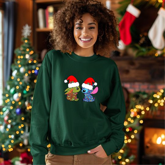 Discover Disney Stitch And Baby Yoda Christmas Sweatshirt, Starwars Disney Sweater, Disney Christmas Holiday Shirt, Grogu Xmas Shirt