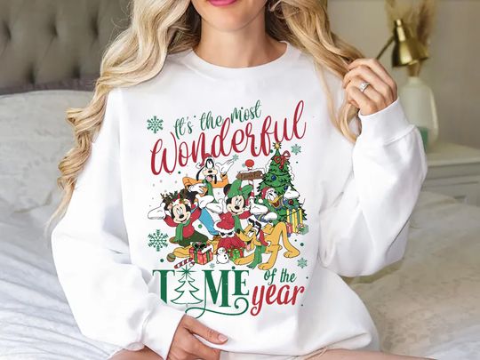 Discover Vintage It's The Most Wonderful Time of The Year Disney Christmas Sweatshirt, Mickey & Friends WDW Disneyland Christmas Party 2024 Tees