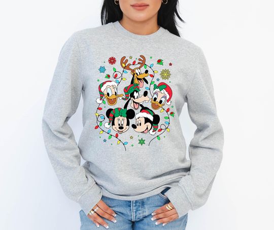Discover Disney Christmas Sweatshirt, Christmas Lights Disney Sweatshirt, Mickey And Friends Christmas Sweater, Disney Christmas Family Trip Sweat