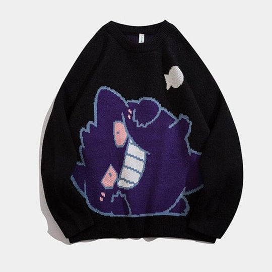 Pink Anime PKM Gengar Sweater Women Harajuku Pattern Pullover Loose Korean Style Autumn Winter Warm Knitted Jumper Woman Sweater
