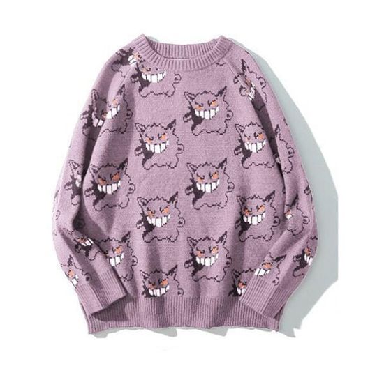 Discover Pink Anime PKM Gengar Sweater Women Harajuku Pattern Pullover Loose Korean Style Autumn Winter Warm Knitted Jumper Woman Sweater