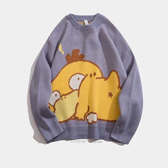 Discover Pink Anime PKM Psyduck Sweater Women Harajuku Pattern Pullover Loose Korean Style Autumn Winter Warm Knitted Jumper Woman Sweater