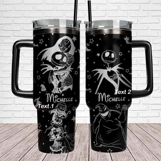Nightmare Christmas 40oz Tumbler, Personalized Jack Skellington Tumbler Cup, Oogie Boogie Coffee Tumbler, Disney Halloween Tumbler