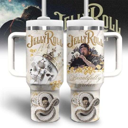 Jelly Roll Tumbler 40oz, Beautifully Broken Tumbler Cup, Jelly Roll Coffee Tumbler, Jelly Roll Merch Tumbler, Cowboy Western Gift