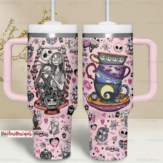 Jack And Sally 40oz Tumbler, Jack Skellington Tumbler Cup, Trick Or Treat Coffee Tumbler, Nightmare Christmas Tumbler, Halloween Gift