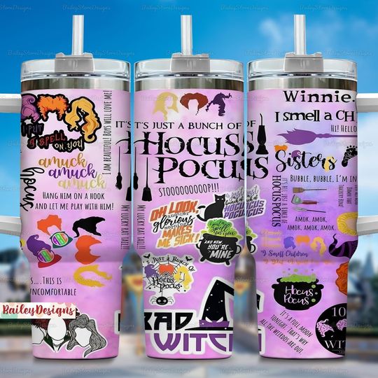 Hocus Pocus 40oz Tumbler, Just A Bunch Of Hocus Pocus Tumber Cup, Sanderson Sisters Coffee Tumbler, Disney Witch Halloween Tumbler