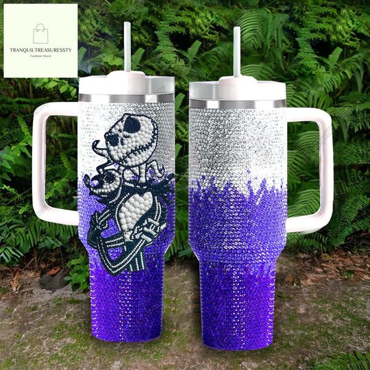Jack Skellington Rhinestone Tumbler 40Oz, Halloween Bling Tumbler, Spooky Season Cups, Nightmare Before Christmas Bling Tumbler