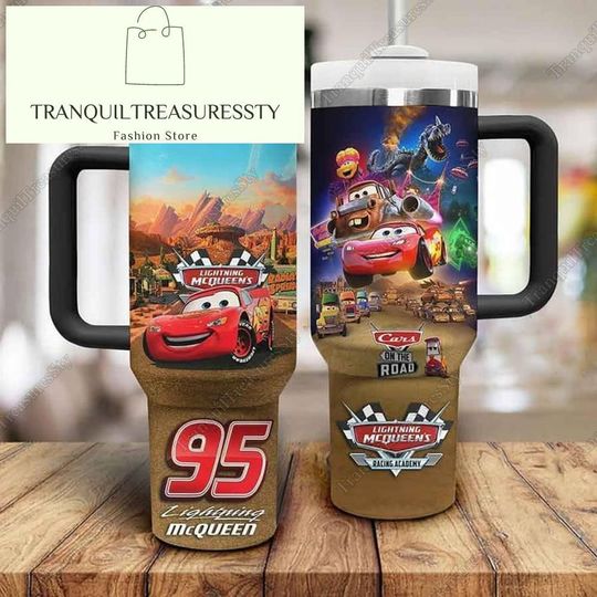 Discover Cars Lightning McQueen On The Road Tumbler 40Oz, McQueen Coffee Tumbler, Cars Tumbler Cup, Disney Tumbler, Movie Insulated Tumbler