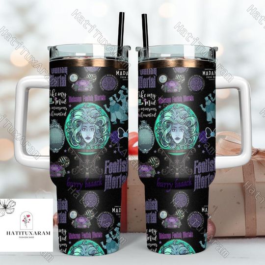 Halloween Haunted Mansion Movie 40oz Tumbler, Hitchhiking Ghosts Tumbler, Disney Spooky Vibes Tumbler, 40oz Tumbler With Handle