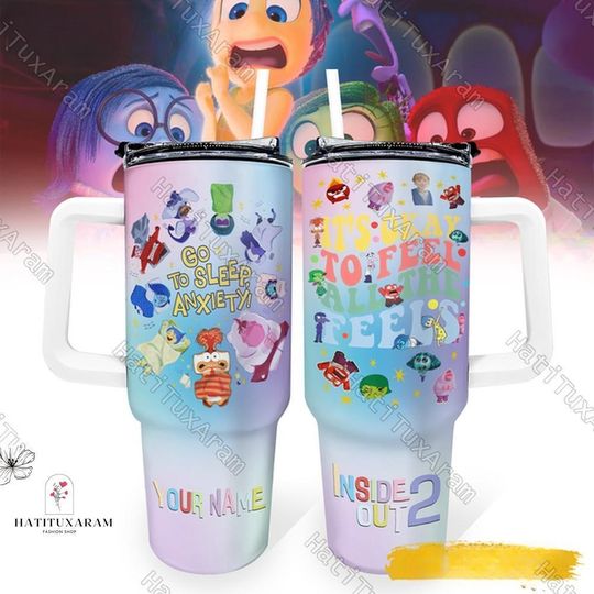 Halloween Inside Out 2 Tumbler 40Oz, Custom Disney Pixar Inside Out Tumbler, Joy Fear Disgust Anger Sadness, Emotions Friends Tumbler
