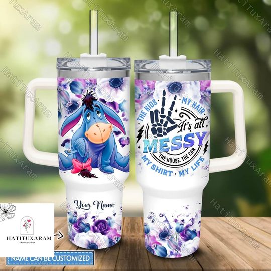 Halloween Eeyore Girl Tumbler, 40oz Stainless Steel Tumbler, Cute Eeyore Drinkware Tumbler, Custom Disney Eeyore Cup, Pooh Tumbler