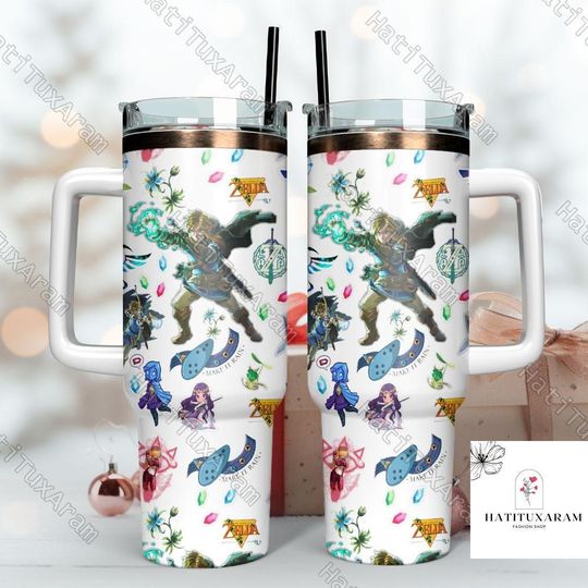 Halloween Legend Of Zelda Tumbler, Adventure Games Drinkware Tumbler, Zelda 40 oz Tumbler With Handle, Breath Of The Wild Tumbler