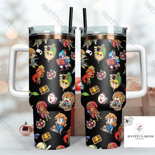 Legend Of Zelda Game Tumbler, Adventure Games Drinkware Tumbler, 40oz Stainless Steel Tumbler, Tumbler With Handle, Breath Of The Wild