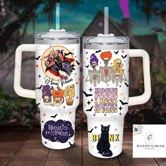 Halloween Hocus Pocus 40oz Tumbler, Spooky Ghost Tumbler, Sanderson Sister, Spooky Season Gift, Drinkware Tumbler, Fall Party Tumbler