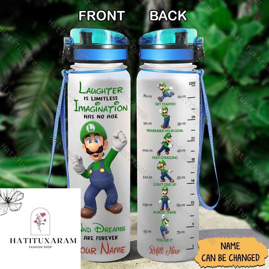 Halloween Luigi Super Mario Bottle, Mario And Luigi, Super Mario Birthday, Personalised Drink Bottle, Gift For Gamer