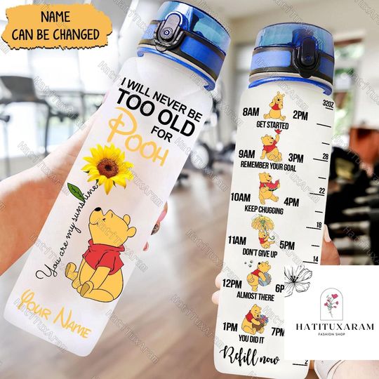 Pooh Water Tracker Bottle, Personalized Pooh Bottle, Pooh Bear, Fitness Bottle, Pooh 32oz Water Bottle, Disneyland Bottle