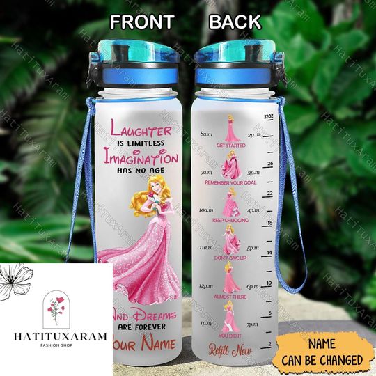Halloween Aurora Princess Water Bottle Tracker, Princess Aurora Bottle, Sleeping Beauty Bottle, Personalized Bottle, Disney Girl Gift