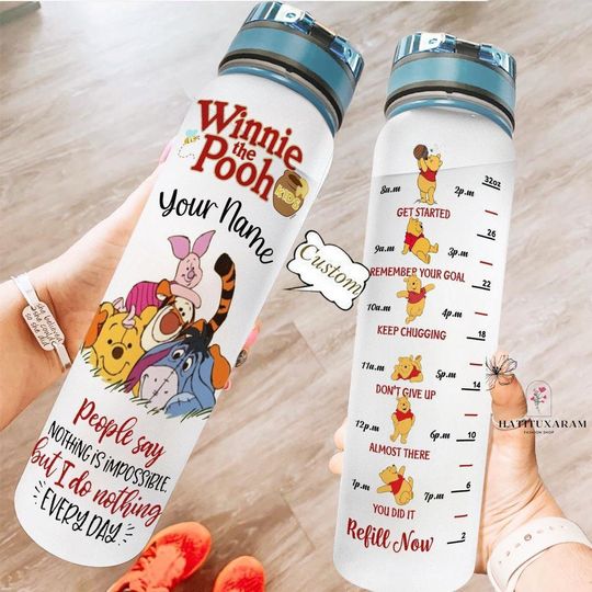 Winnie The Pooh Water Tracker Bottle, Pooh Water Bottle, Cute Eeyore Bottle, Pooh 32Oz Water Bottle, Personalized Pooh Water Bottle