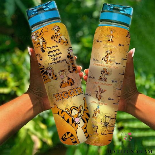 Tigger Water Tracker Bottle, Winnie The Pooh Bottle, Tigger Motivational Bottle, Pooh Bear Bottle, Disney 32oz Water Bottle, Fitness Bottle