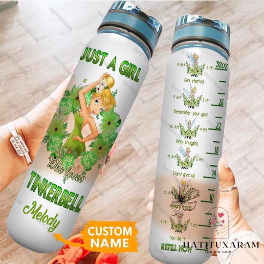 Tinkerbell Water Tracker Bottle, Tinkerbell Drink Bottle, Tinker Bell Fairy Bottle, Disney Princess, Personalized Water Bottle