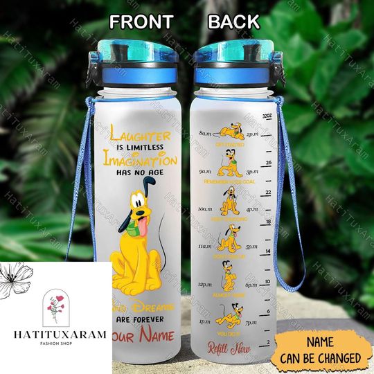 Halloween Pluto Winnie Pooh Bottle, Pluto Disneyland Bottle, Personalized Water Bottle Tracker, Pluto Drink Bottle, Workout Bottle