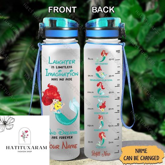 Discover Halloween Ariel Water Bottle Tracker, Ariel Princess Bottle, The Little Mermaid Ariel Drink Bottle, Back To School, Personalized Gift