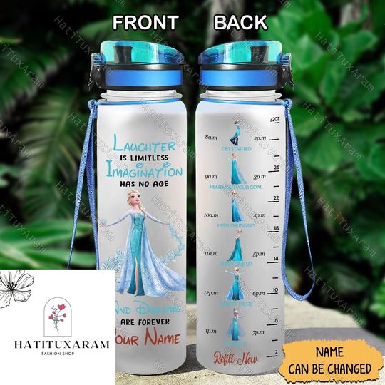 Discover Halloween Elsa Princess Water Bottle Tracker, Frozen Elsa Anna Bottle, Motivational Water Bottle Tracker, Personalized Bottle Disney