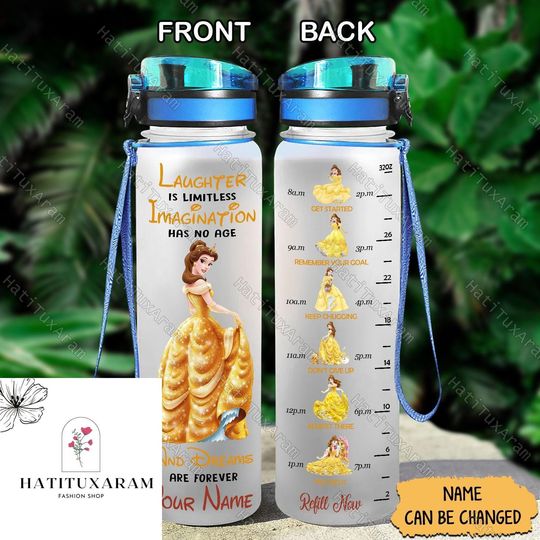 Discover Halloween Belle Princess Water Bottle Tracker, Belle Beauty And The Beast Bottle, Disney Motivational Bottle, Personalized Bottle