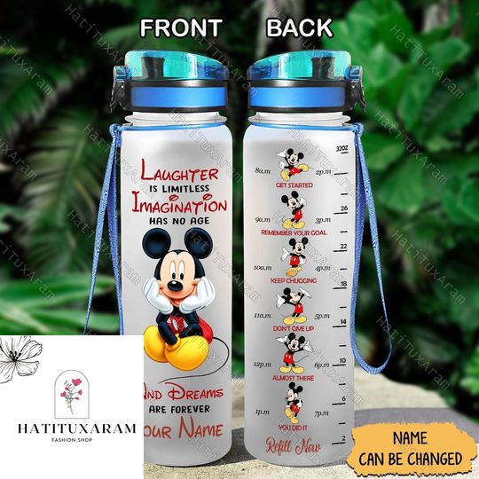 Discover Halloween Mickey Water Tracker Bottle, Custom Kids Water Bottle 32oz, Motivational Water Bottle Tracker, Disney Mickey Mouse Bottle