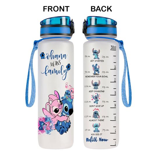 Discover Couples Stitch Angel 32oz Water Bottle, Disney Stitch Bottle With Time Marker, Cute Stitch, Disneyland Bottle, Stitch Bottle