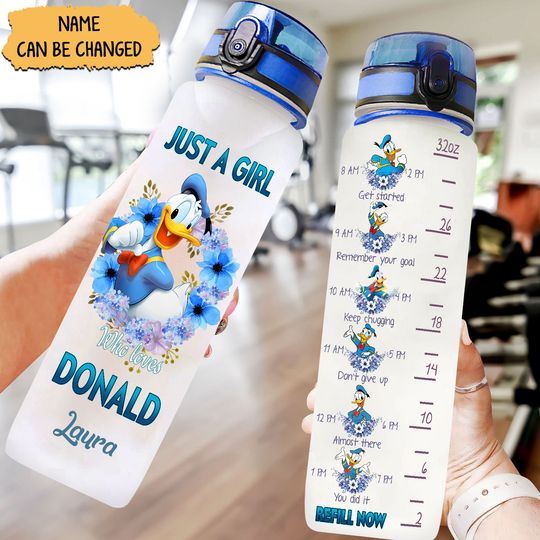 Discover Donald Duck Water Bottle, Personalized Water Bottle, Donald Fitness Bottle, Daily Water Tracker, Water Bottle With Strap 32 oz