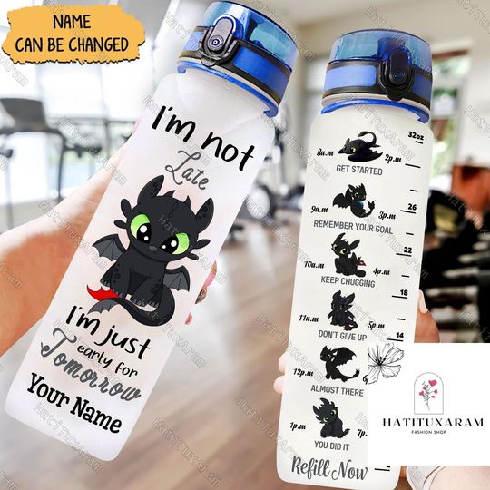 Toothless Water Bottle, Toothless Water Tracker Bottle, Disney Night Fury Bottle, 32oz Water Bottle, Personalized Cartoon Bottle