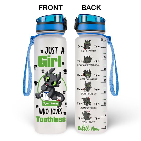 Toothless Bottle With Time Marker, HTTYD Light Night Fury Water Bottle, Personalized Bottle, Disneyland Bottle, Toothless Drink Bottle