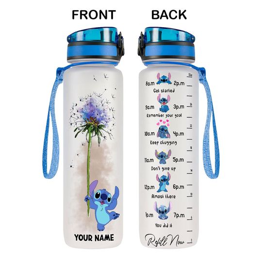 Discover Flower Dandelion Stitch Water Bottle, Stitch Water Tracker Bottle, Personalized Bottle 32oz, Lilo And Stitch, Cute Disney Water Bottle