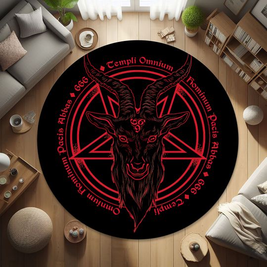 Discover Satanic Pentagram Round Rug,Satanic Dark Skull Rug,Goatboi Rug,Satanic Decor,Horror Devil Rug,Devil Board Rug,Custom Rug,Bedroom Rug,