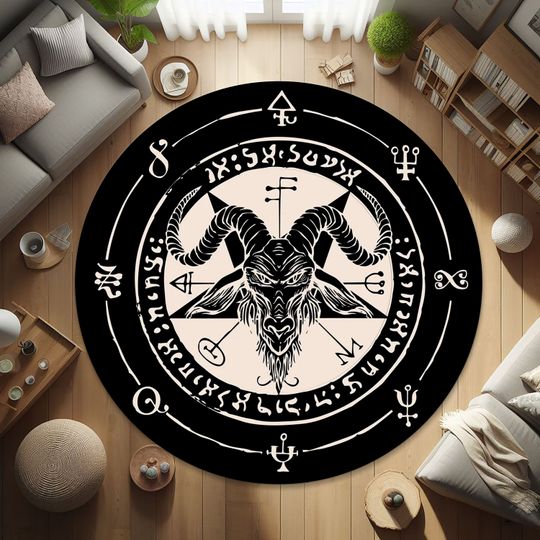 Discover Satanic Pentagram Round Rug,Satanic Dark Skull Rug,Goatboi Rug,Satanic Decor,Horror Devil Rug,Devil Board Rug,Custom Rug,Bedroom Rug,
