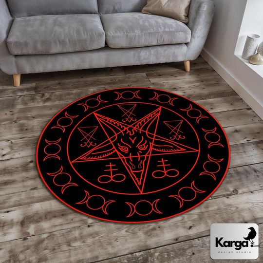 Discover Satanic Pentagram Round Rug, Satanic Dark Skull Rug, Goatboi Rug, Satanic Decor, Horror Devil Rug, Devil Board Rug, Custom Rug, Bedroom Rug