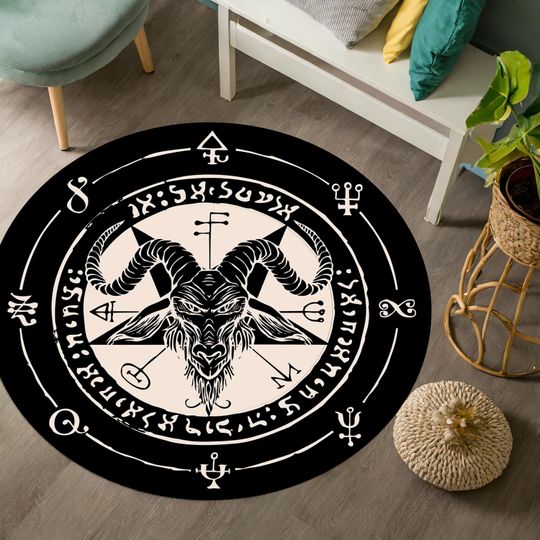 Satanic Pentagram Round Rug,Satanic Dark Skull Rug,Goatboi Rug,Satanic Decor,Horror Devil Rug,Devil Board Rug,Custom Rug,Bedroom Rug,